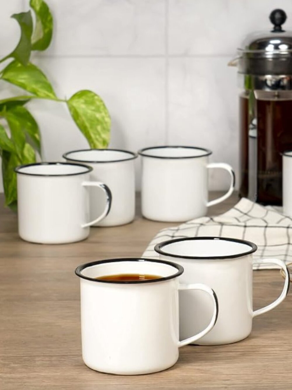 Red Co. Set of 6 Enamelware Metal Medium Classic 12 Oz Coffee and Tea Mug - New
